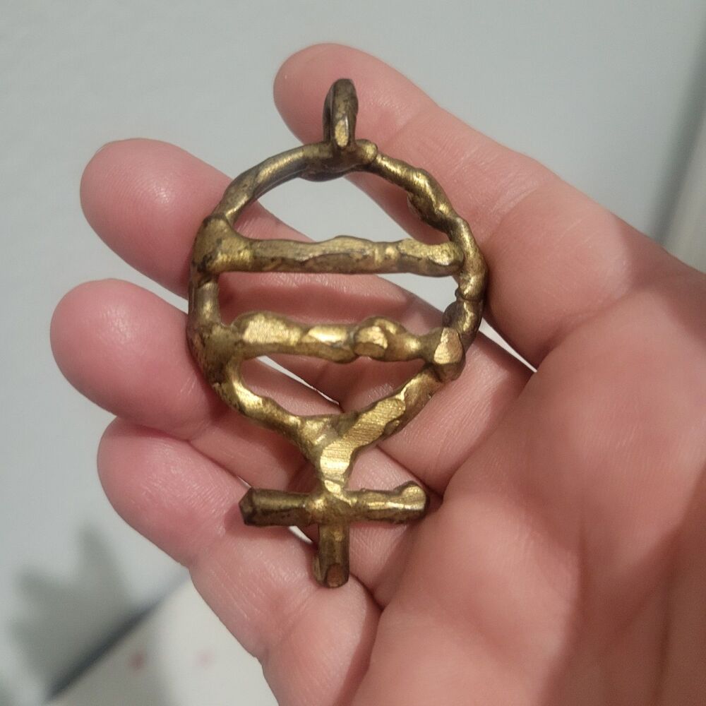 Vtg Equal Rights Brutalist Pendant Judith Meuli Brass 1978 RARE N.O.W. Piece